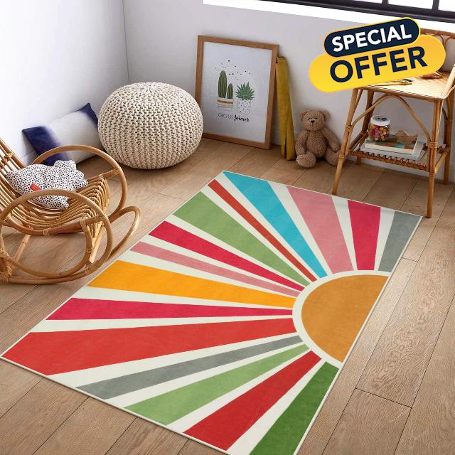 STARUIA Boho Washable Rug 3'x5' Kids Area Rug for Playroom