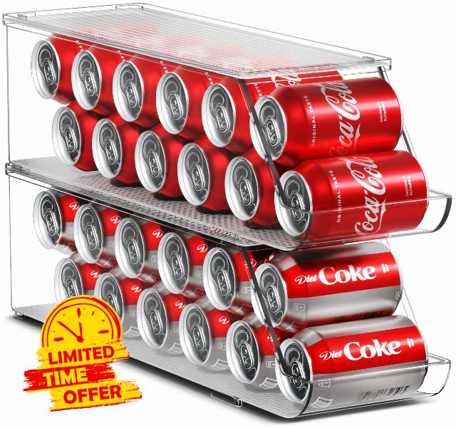 Sorbus Soda Can Organizer for Refrigerator Stackable Can Holder Dispenser with Lid for Fridge