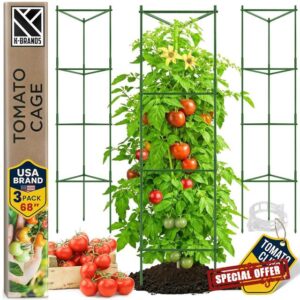 K-Brands Tomato Cage - Tomatoes Plant Stakes Support Cages Trellis for Garden and Pots (3 Pack - Extra Tall Upto 68 inches)