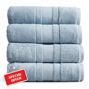Springtree Home Luxury 100% Cotton Bath Towels Set of 4 | 100% Zero Twist Cotton | Premium Bath Towels | Ultra Soft Thick Plush & Highly Absorbent | Luxury Hotel & Spa Bathroom Towels | Blue