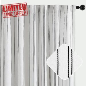 jinchan White Curtains Black Striped Curtains 63 Inch Length for Living Room Bedroom Window Treatment Modern Linen Look Ticking Stripe Pinstripe Privacy Light Filtering Back Tab Rod Pocket 2 Panels