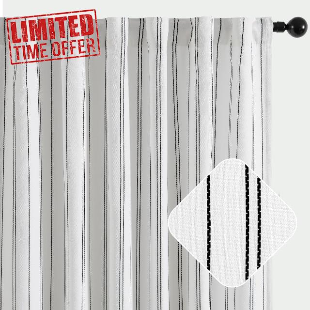 jinchan White Curtains 63 Inch Black Striped Drapes Back Tab 2 Panels Set | Pinstripe