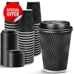 Ginkgo 100 Pack 12 oz Disposable Coffee Cups with Lids