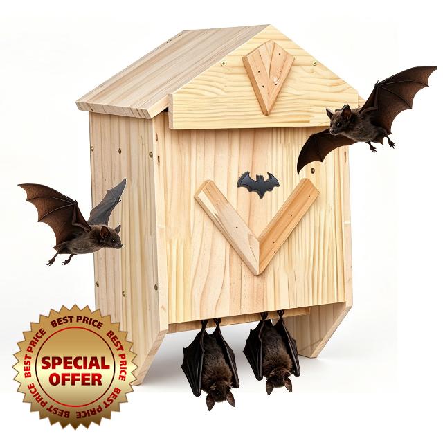 Large Double Chamber Bat House – Natural Solid Wood Outdoor Bat Shelter for Backyard