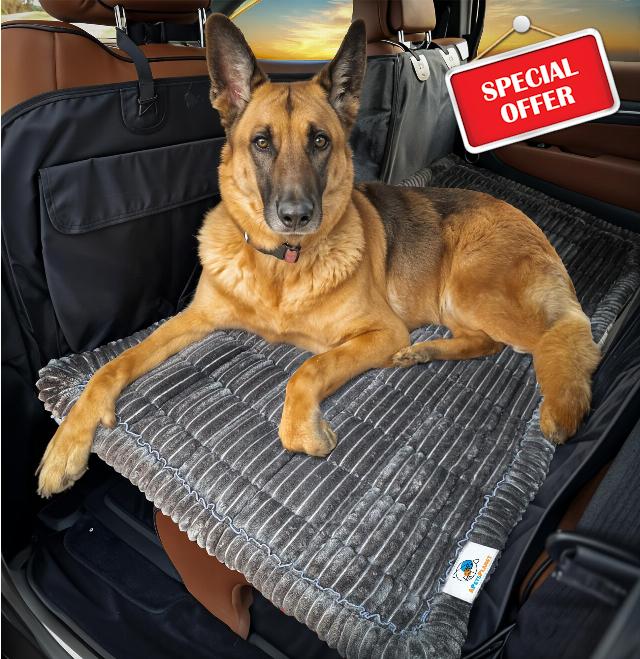 APetsPlanet Dog Bed for Car Back Seat Extender - Non-Slip Backseat Cushion for Dogs - Travel Plush Pet Mat Topper for Cars