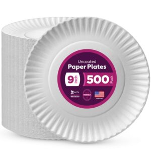 Munfix 500 Pack Uncoated Paper Plates 9 Inch