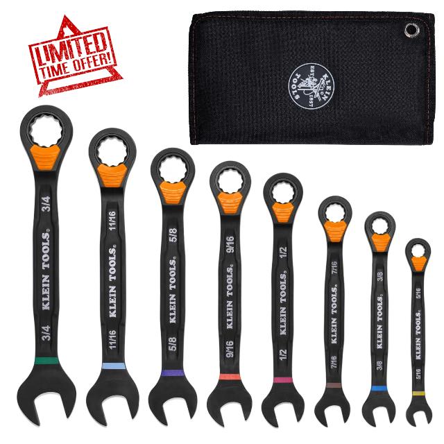 KLEIN TOOLS 69508 SAE Ratcheting Combination Wrench Set