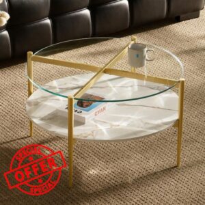 AGV LIGHTING 30" Round Glass Coffee Table