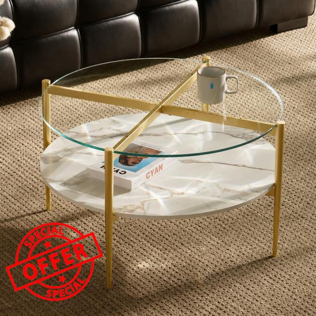 AGV LIGHTING 30" Round Glass Coffee Table