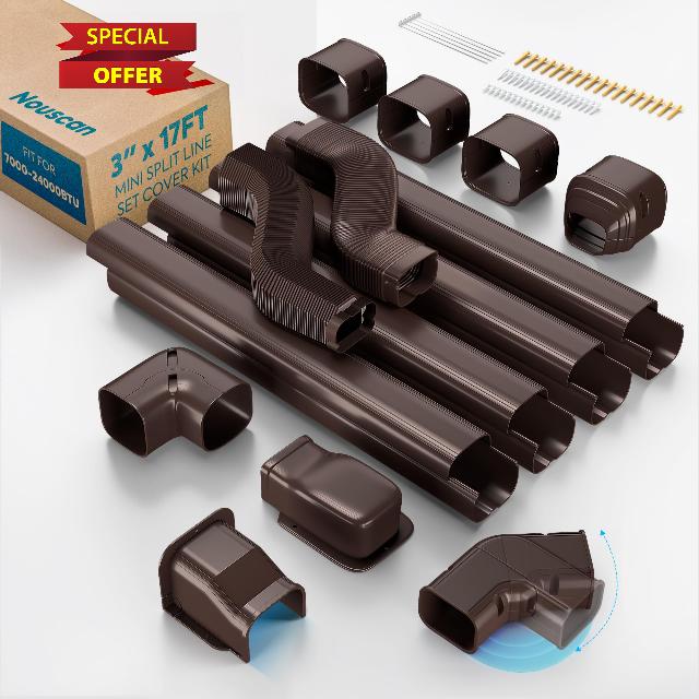 Mini Split Line Set Cover: 3" 17Ft Line Set Cover Kit for Minisplit with Flexible Duct