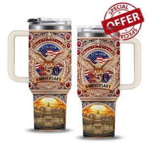 250th Anniversary USA Gifts Tumbler 40oz with Handle and Straw