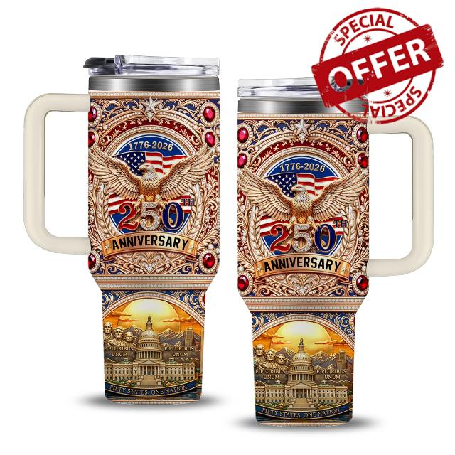 250th Anniversary USA Gifts Tumbler 40oz with Handle and Straw