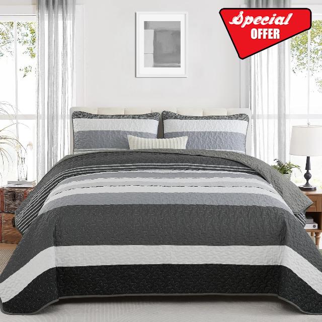 Dinjoy Black White Boho Quilt Set Queen