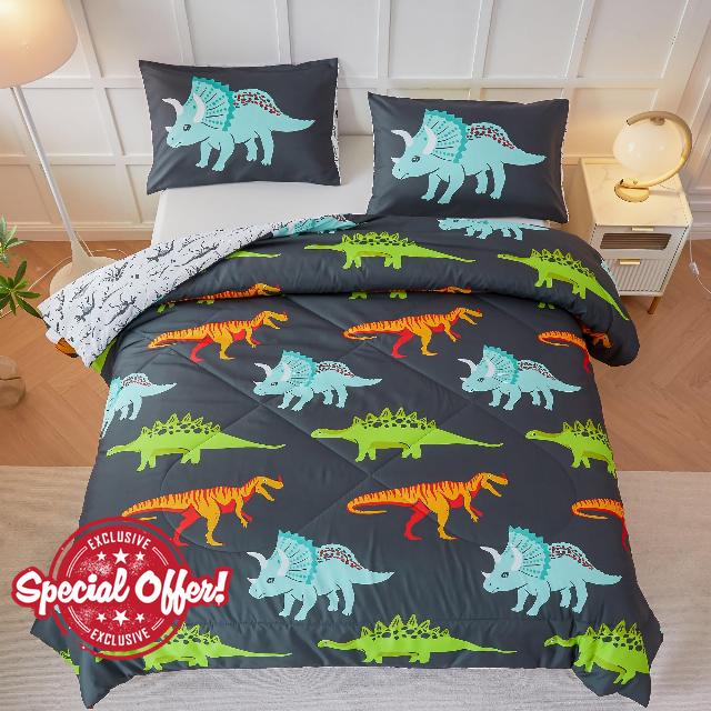 RYNGHIPY Dinosaur Bedding Set - Queen Size Comforter Set for Boys & Girls - Soft