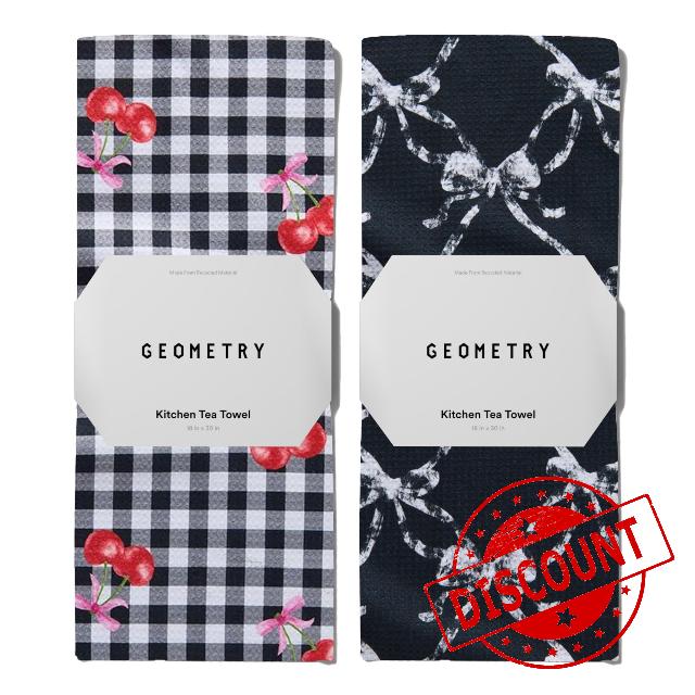 GEOMETRY Kitchen Towels - Quick Dry Microfiber Cloth Dish Towels for Kitchen Drying - Premium Quick Dry Towel - Cherry Bow