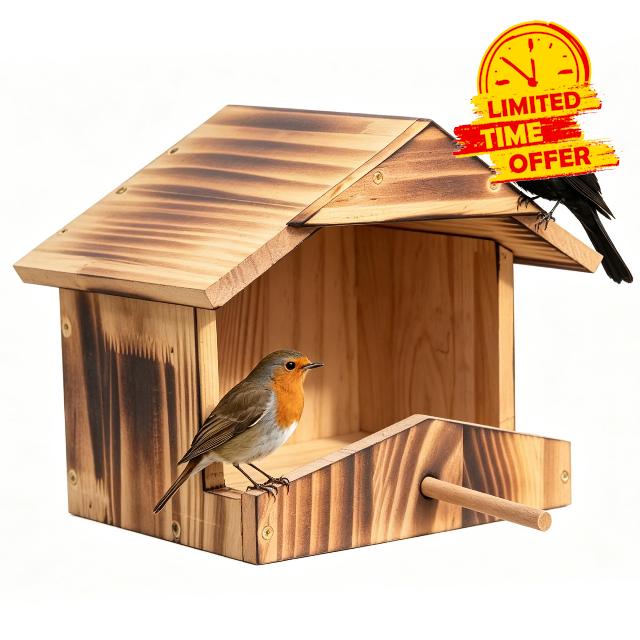 Handcrafted Solid Wood Robin Nesting Box – Outdoor Bird House for Garden