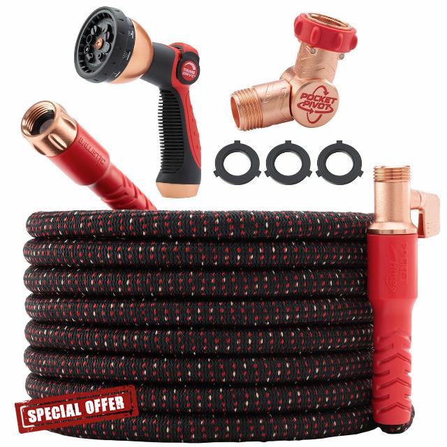 Pocket Hose Ballistic 100 FT Expandable Garden Hose w/Pocket Pivot Swivel Connector