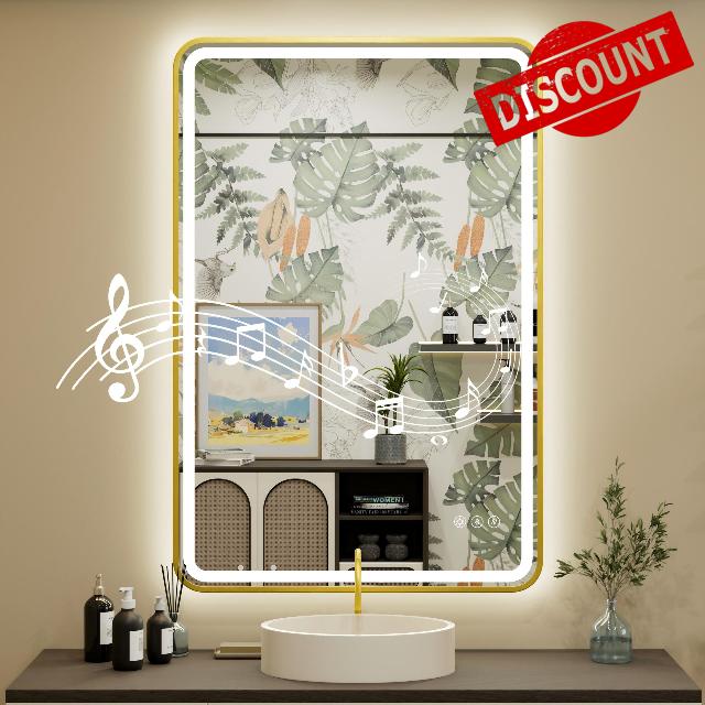 24x36 Inch LED Bathroom Mirror with Bluetooth Speakers
