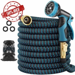 50 ft Expandable Garden Hose - Superior Strength 3750D - 4 -Layer Latex Core - Expanding Water hoses - Extra Strong Brass Connectors/Storage Bag