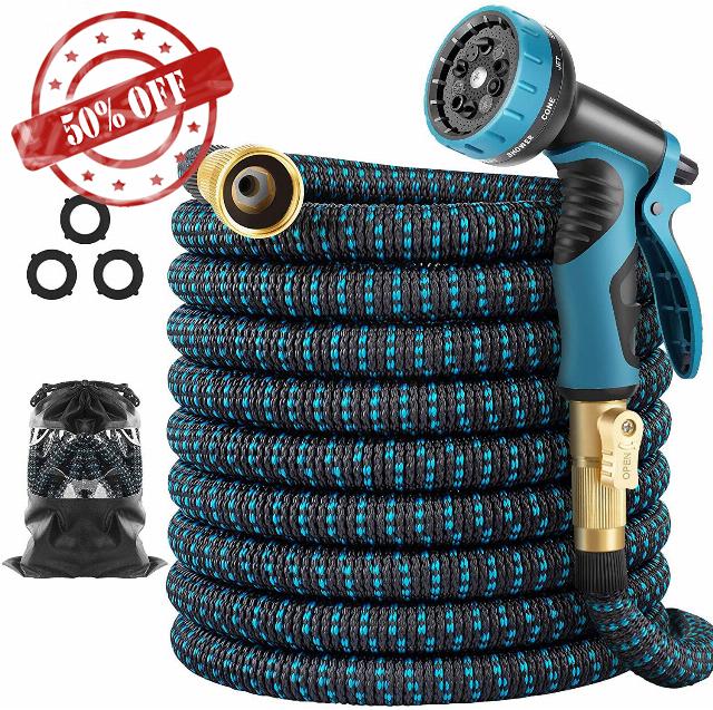 100 ft Expandable Garden Hose - Superior Strength 3750D - 4 -Layer Latex Core - Expanding Water hoses - Extra Strong Brass Connectors/Storage Bag