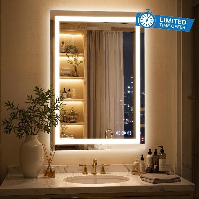 26"x 38" LED Bathroom Mirror with Adjustable Color Light