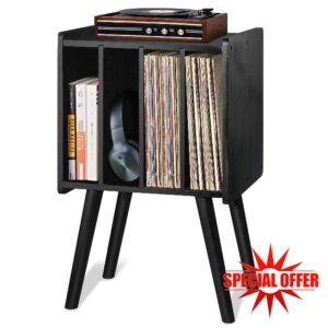 2BHOME Wooden LP Record Player Stand with 4 Cabinets