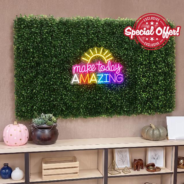 Fumete 13 Pcs Green Reading Corner Classroom Calming Corner Decor 10 x 10" Grass Wall Panels with Make Today Amazing Neon Sign Classroom Greenery Wall Decoration for Home School Party Supplies