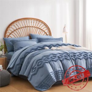 KAKIJUMN Blue Tufted Comforter Set Full Size 7 Piece Bed in a Bag