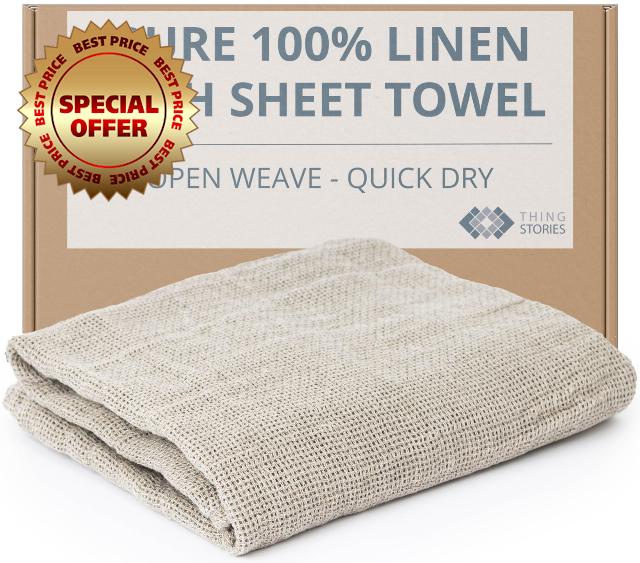 100% Linen Bath Sheet 35x70 - European Flax Open Weave Linen Bath Towel Oversized - Lightweight Absorbent Exfoliating Bath Sheets Towels for Adults - Quick-Drying XL Travel Towel Extra Large