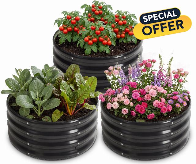 3 PCS Round Raised Garden Bed 2x2x1 ft