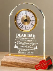Dad Gifts from Daughter Son - Glass Desk Clock with LED Wooden Base - Father's Day & Birthday Christmas for Daddy - Laser Engraved Keepsake Present for Home Office