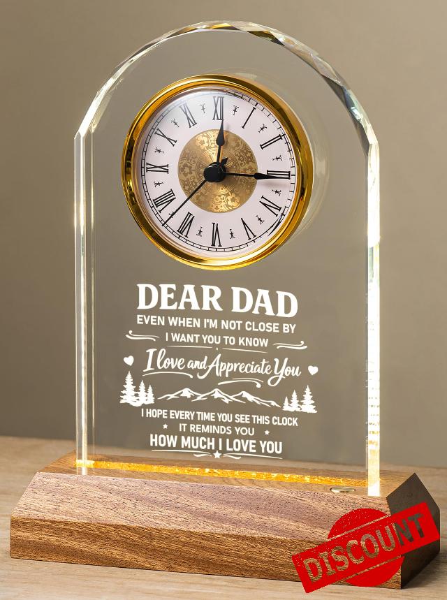 Dad Gifts from Daughter Son - Glass Desk Clock with LED Wooden Base - Father's Day & Birthday Christmas for Daddy - Laser Engraved Keepsake Present for Home Office