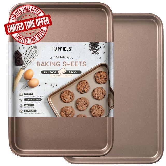 HAPPIELS 9x13 inch Nonstick Quarter Sheet Pan 2-Pack