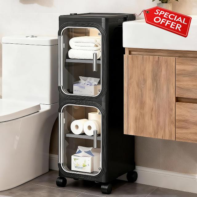 2-Tier Narrow Slim Bathroom Storage Cabinet with Wheels