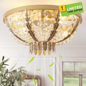 20" Gold Crystal Fandelier Ceiling Fan with Light