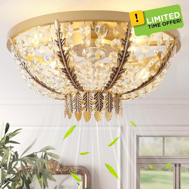 20" Gold Crystal Fandelier Ceiling Fan with Light