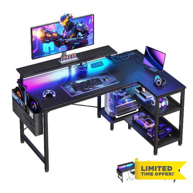 ODK 40 Inch Gaming Desk with USB Power Outlets and LED Lights