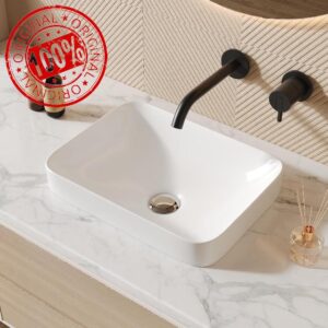 DeerValley Horizon 15.94'' x 12.01'' Rectangular Semi Recessed Bathroom Vessel Sinks for Bathroom Modern Bath Sink Bowl Vanity Sink Above Counter Basin DV-1V0346
