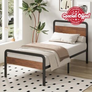 Richwanone Twin Bed Frames with Wood Headboard and Footboard
