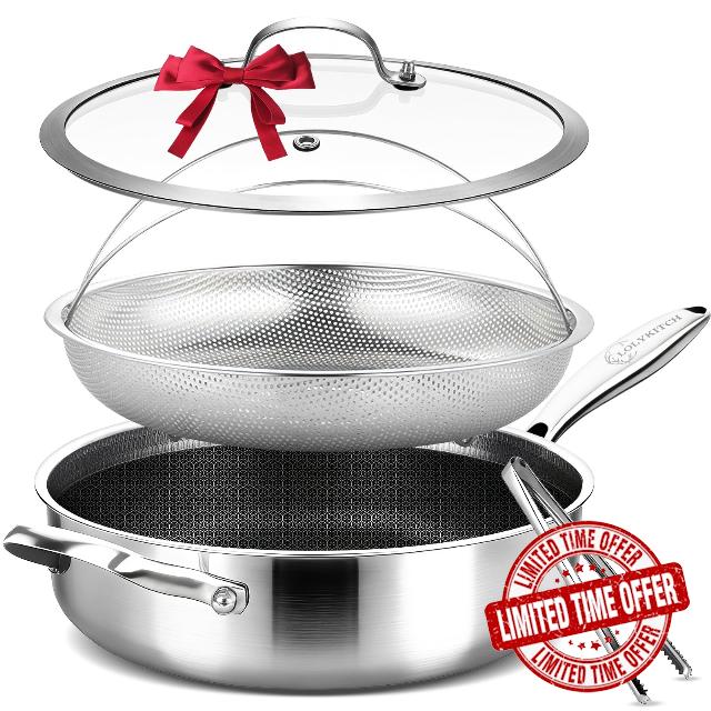 LOLYKITCH 5.5-Quart Hybrid Sauté Pan with Lid