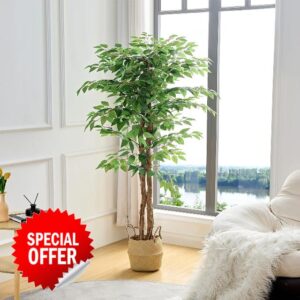 VECELO Artificial Ficus Tree with Sturdy Nursery Pot