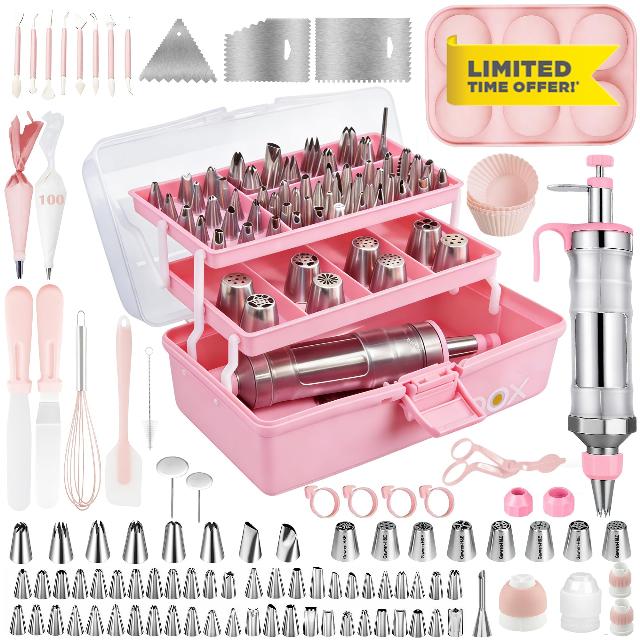 Gawren-H&E 209 PCS Baking Supplies-Cake Decorating Kit with Dessert Decorating Syringe Set