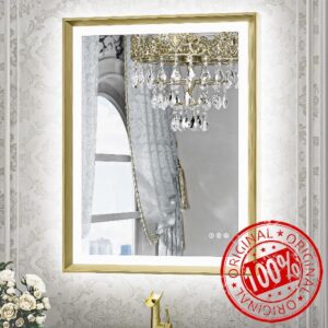 TETOTE Gold LED Mirror for Bathroom 24x32 Metal Frame Frontlit & Backlit Lighted Vanity Mirror Baroque Anti Fog Stepless Dimmable White/Warm/Natural