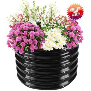 TBMLC 17" Tall Elevated Round Metal Rised Garden Bed- 2'x2' in Size and 0.8MM Thick Durable Planter Box for Vegetables Flowers Succulent at Patio/Garden Outdoor (Black
