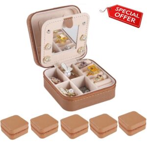 KElofoN Travel jewelry case Travel jewelry box Travel Jewelry Organizer Small Jewelry Organizer Box for Girls Women with Mirror (5-coffee)