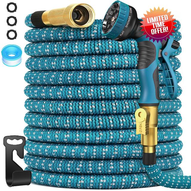 100 ft Expandable Garden Hose - 2026 Newly No-Kink 5-Layer Latex Core Water Hose with 10-Pattern Nozzle