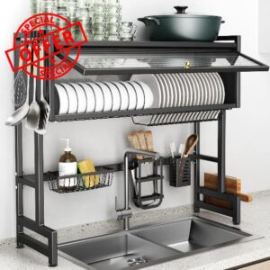 Over The Sink Dish Drainer Drying Rack 3 Tiers with Cover