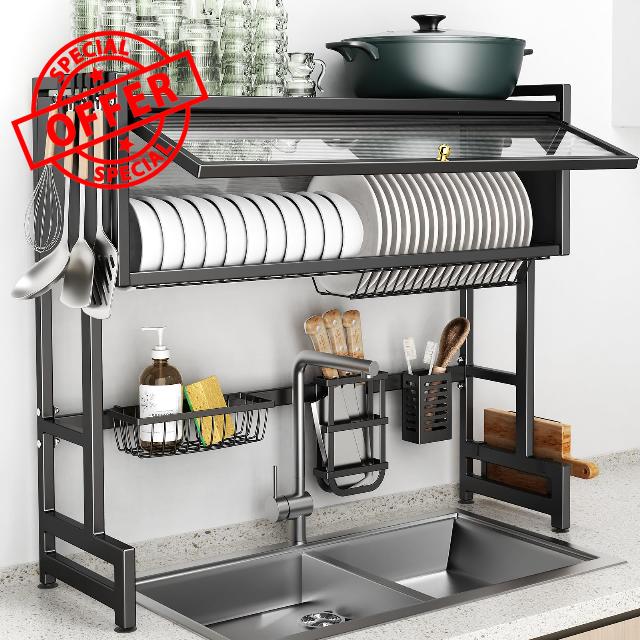Over The Sink Dish Drainer Drying Rack 3 Tiers with Cover