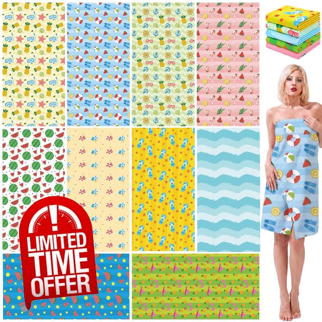 FuWeave 10 Pack Microfiber Beach Towel 28 x 55 Inch Oversized Large Thin Beach Towels for Pool Camping