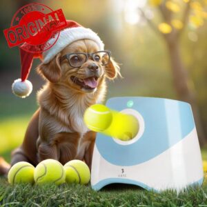 Automatic Dog Ball Launcher for Small Dogs – Dog Ball Thrower Fetch Machine - Indoor Outdoor Interactive Toy with 3 Mini Tennis Balls 2 Inch
